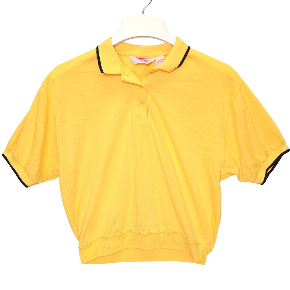 Honors Jrs Vintage Yellow Polo Shirt Womens Large Short Sleeve Black Trim Retro